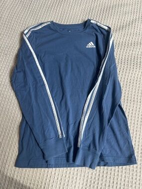 adidas Blue Long Sleeve Shirt with White Stripe Detail